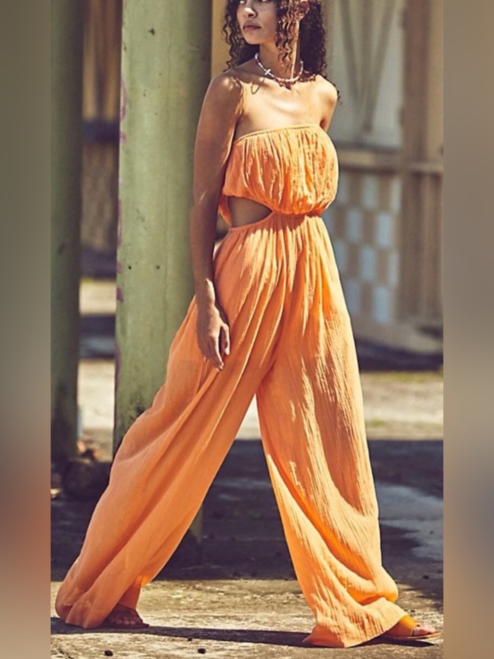 NWT Free People “Cut Out For It” Asymmetrical Jumpsuit, Papaya Orange, Size S